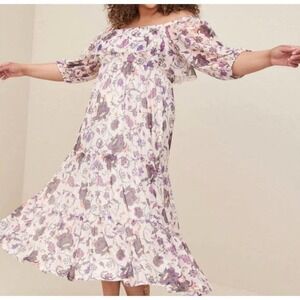 Torrid Maxi Dress Off-Shoulder Tiered Puff Sleeve Floral Size 12 (Large)